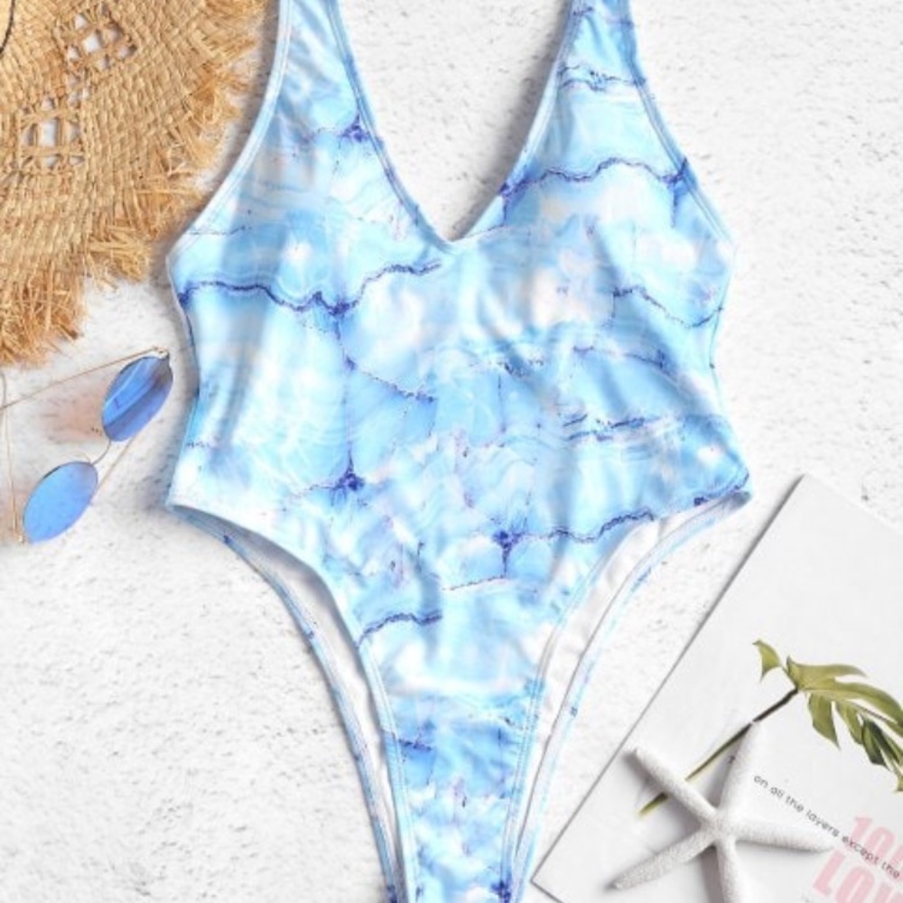 MARBLE PRINT HIGH CUT ONE PIECE BRAND NEW